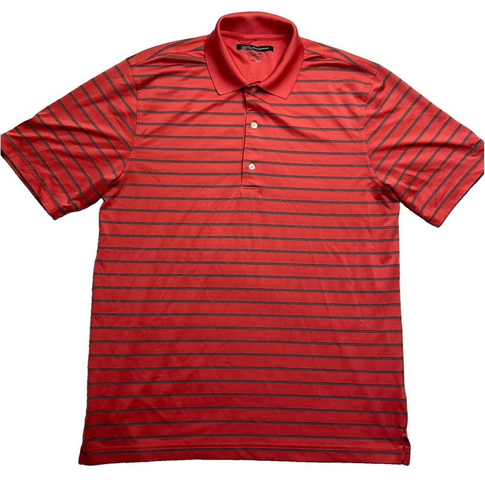 Greg Norman Men's Red Stripped Short Sleeve Polo Shirt Size M